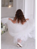 White Glitter Tulle Lace Trim Flower Girl Dress